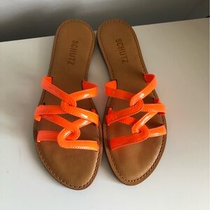 NEW Schutz Lyta Slide Sandal Women Acid Orange